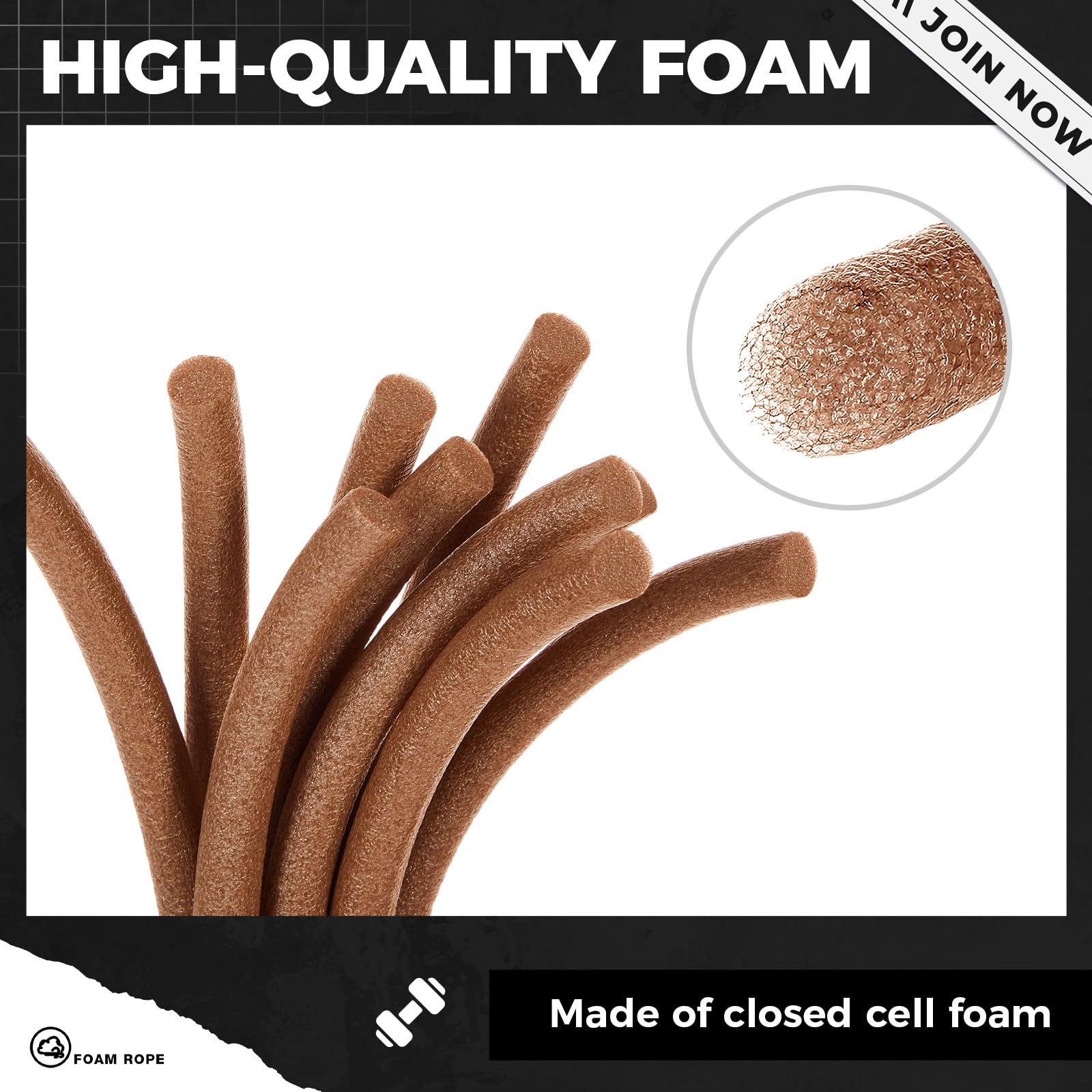 MotiMind Tige d'appui en mousse de 1,27 cm x 30,5 m pour interstices, joints, mastic de mastic - Corde de remplissage en béton pour joint de porte (marron)