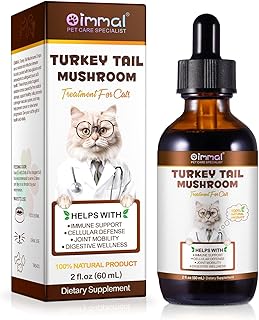 Mushroom Drops for Cats, Natural Cat Immmune Mushroom Liquid Drop with Turkey Tail Mushroom Extract for Immune Support, Digestive & Joint Mobility, Pet Mushroom Herbal Supplement - 2 fl oz (60 ml)