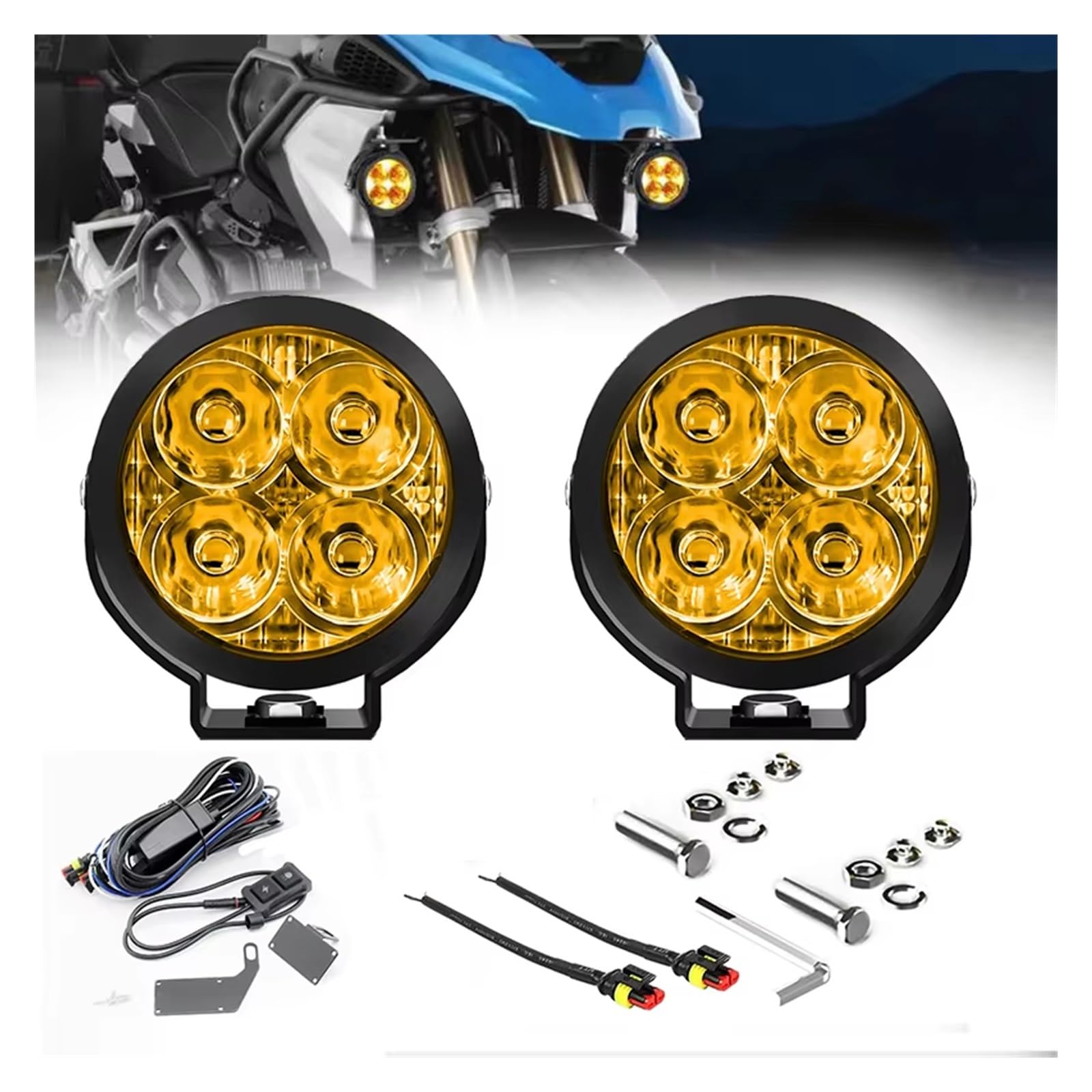 Phare Avant Moto Phare Antibrouillard Auxiliaire LED Blanc Ambre 3,5 Pouces pour BMW R1200GS ADV K1600 R1200GS R1100GS LED Phares Avant