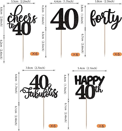 Miniatura 2 de Rsstarxi Paquete de 30 adornos para cupcakes de feliz cumpleaños 40 con purpurina dorada para decorar cupcakes de cumpleaños 40 años para decorar