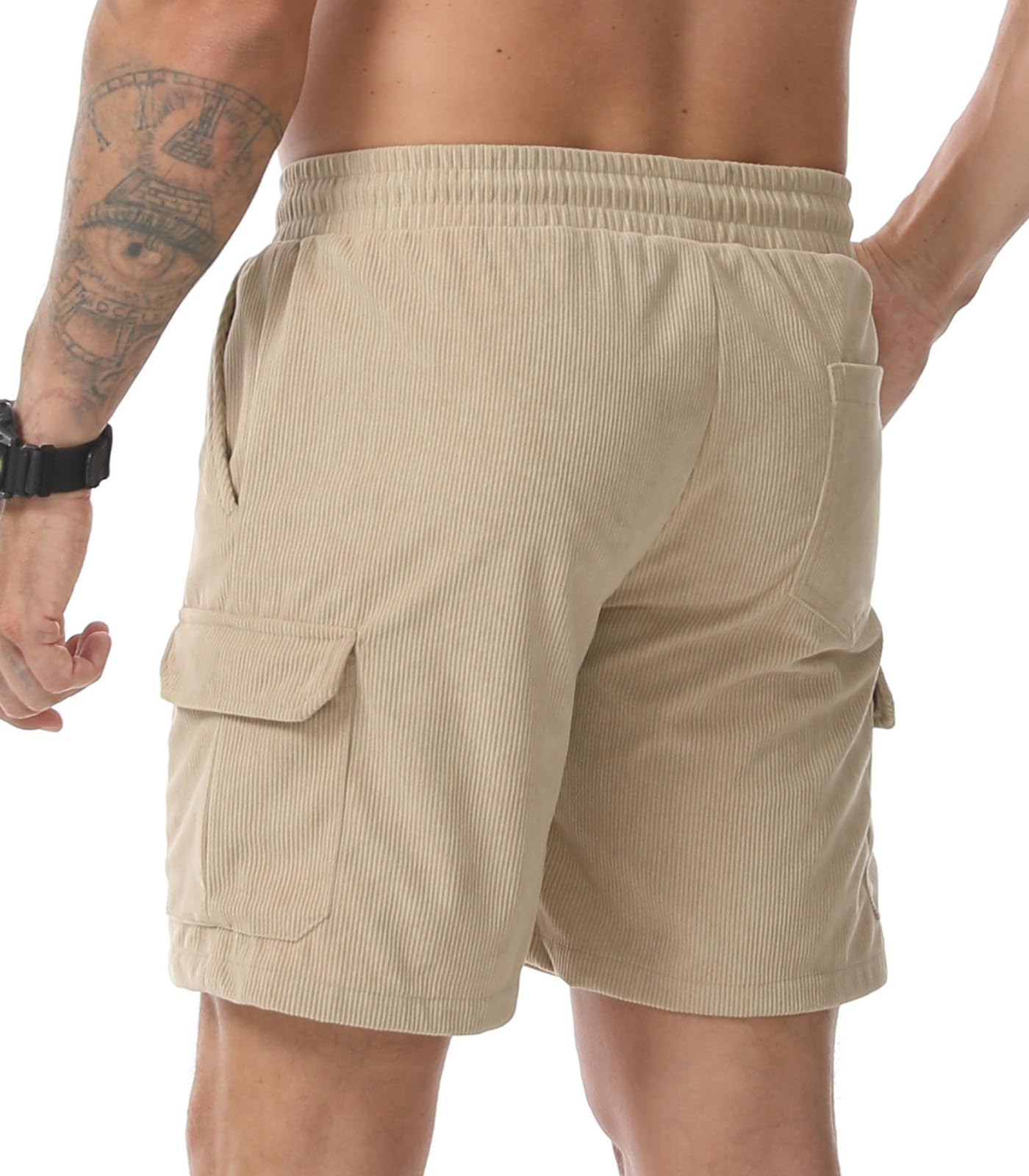Pantalones Cortos de Pana Cargo Hombre Bermuda con Bolsillos