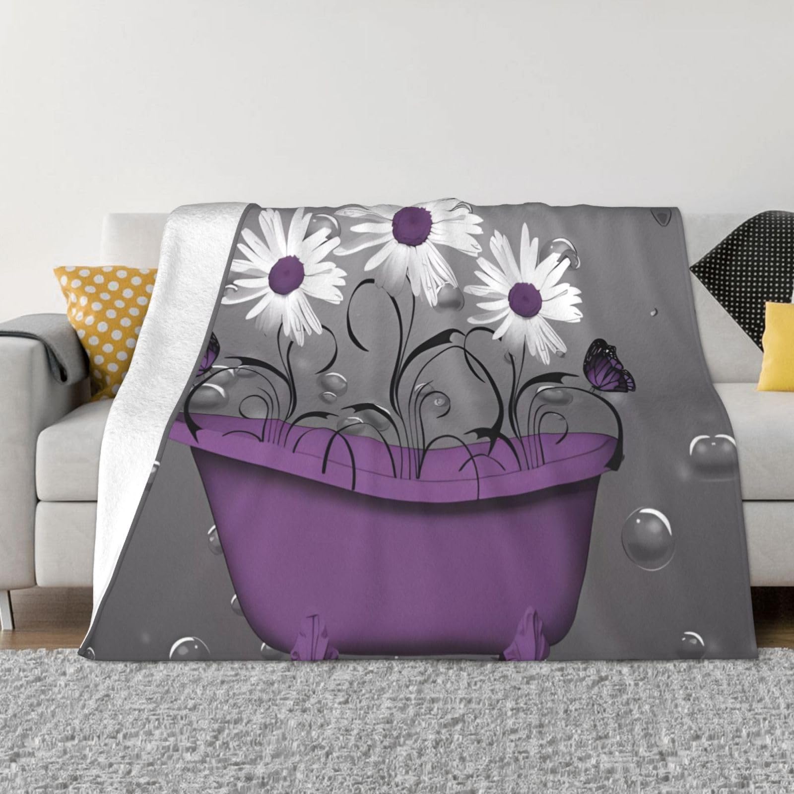 Couverture en flanelle pour salon et bureau : plaid violet anti-boulochage ultra doux