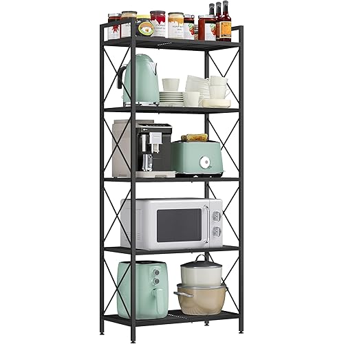 SONGMICS 5-Tier Metal Storage Shelf, Shelving Unit with X Side Frames, Dense Mesh, for Entryway, Kitchen, Living Room, Bathroom, Industrial Style, Black UBSC165B01