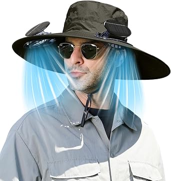 Solar Fan Hats for Men Summer Cooling Fan Hat Solar Powered Wide Brim Bucket Sun Shade Hats Outdoor Fishing Hiking