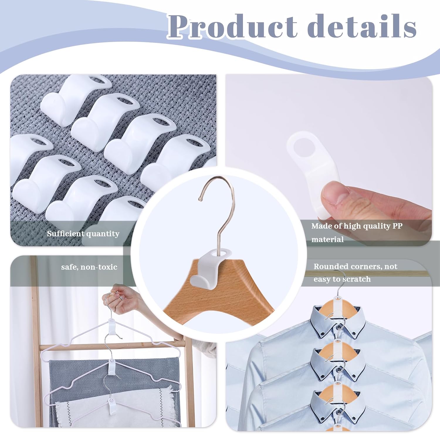 MCPINKY 50PCS Hanger Hooks, Hanger Connector Hooks Closet Space Savers for Hanging Clothes, White