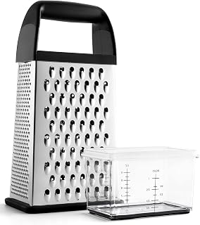 Urbanstrive Stainless Steel Cheese Grater with Container - 4-Sided Box Shredder for Cheese, Veggies, Parmesan Zester, Dishwasher Safe