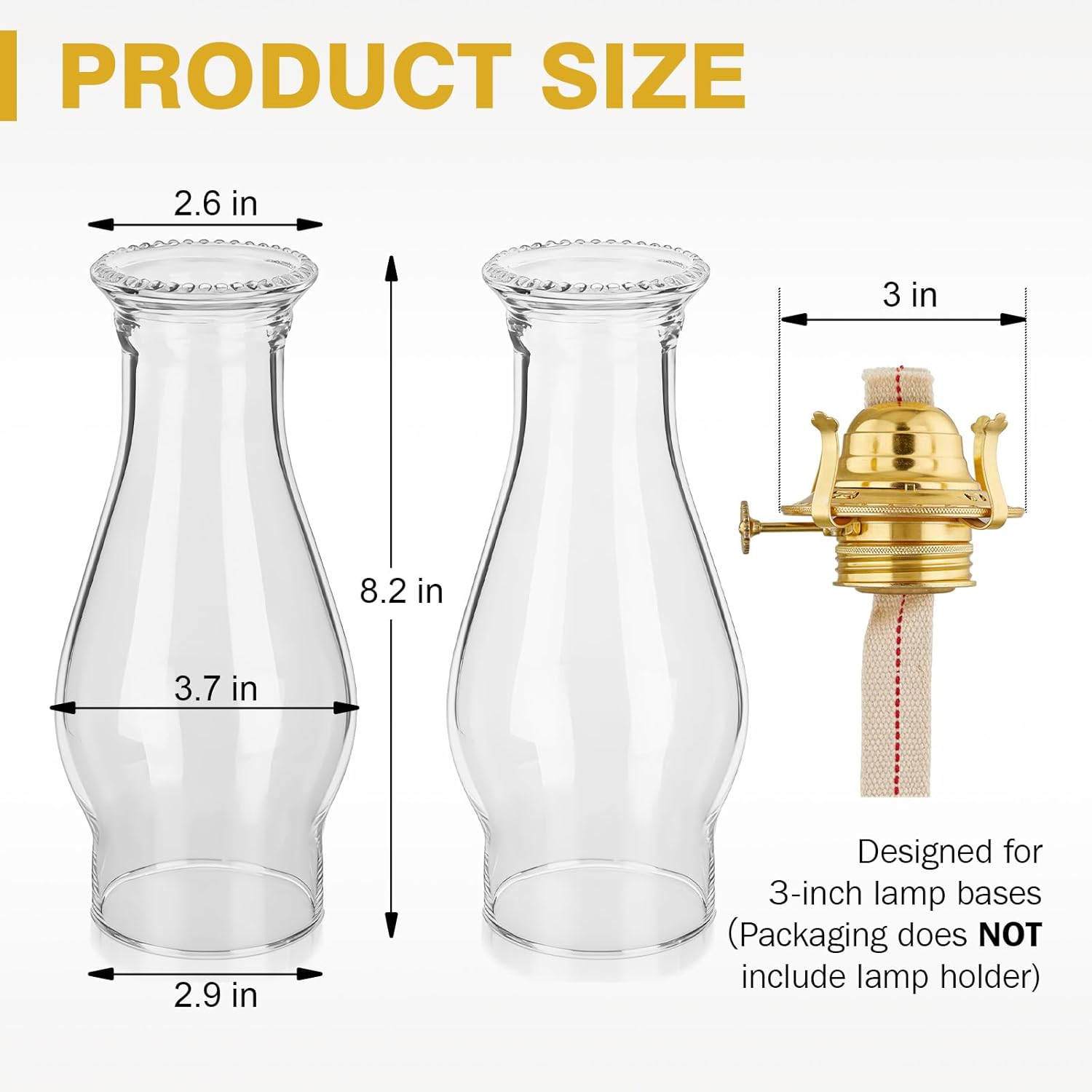 VIHOSE 2 Pcs Oil Lamp Chimney Replacement Clear Hurricane Lamp Globes Glass Shade for Kerosene Lamps (Crown,3 x 8 Inches)