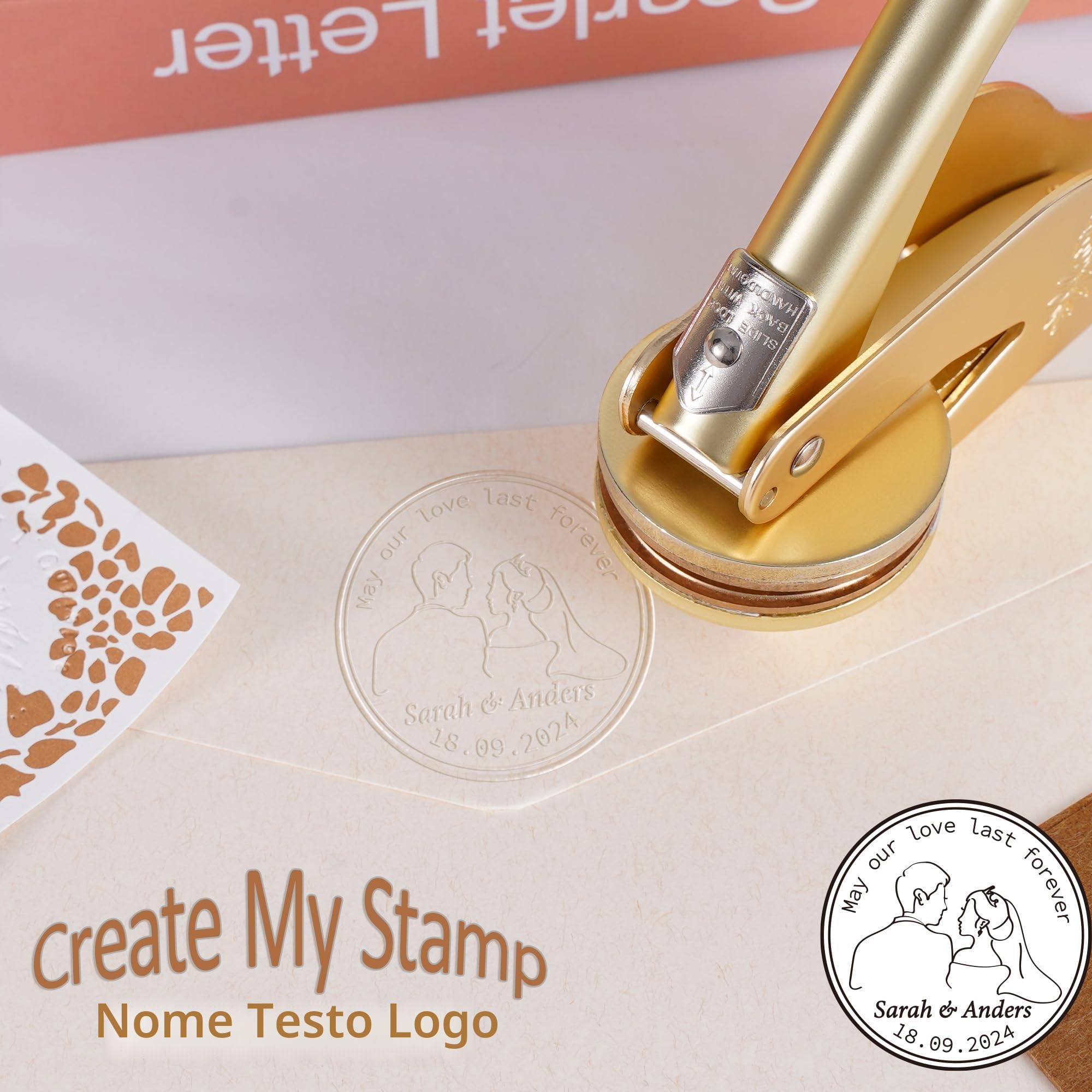 Timbro In Rilievo Personalizzato per Libri, Timbri a Rilievo con Testo Logo, Embosser Personalizzati Goffratura per Libri, Carte, Biblioteche, Buste, Inviti di Nozze: Perfetti per Regali