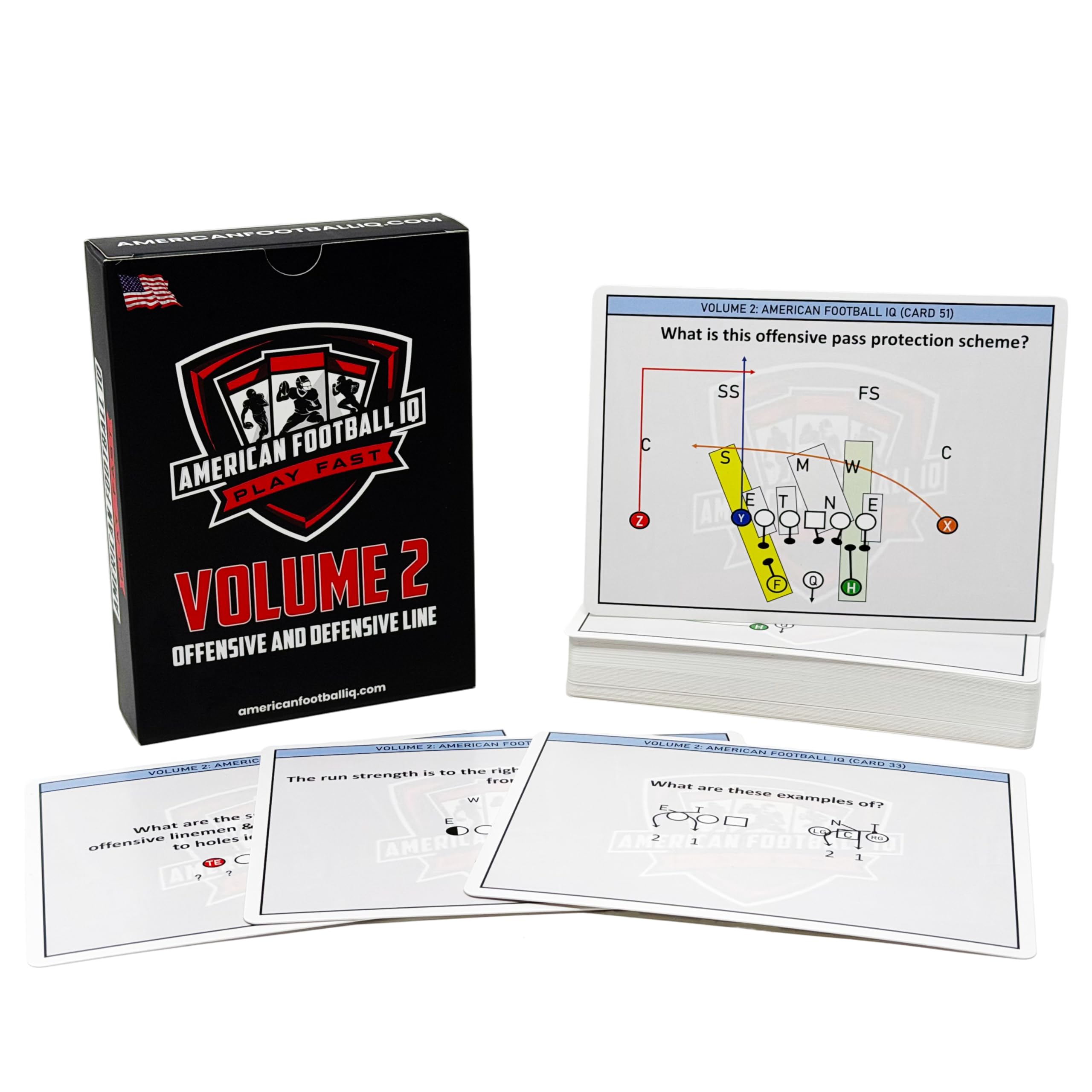 American Football Training Flashcards  Volume 2: Offensive & Defensive Line | Blocking Schemes, Protections, Fronts & Gap Responsibility | Coaching, Player & Fan Study Tool