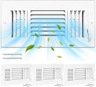 Gmurnai 4 Pack 10x4 Inch White Steel Ceiling Wall Vent Registers - Adjustable 3-Way Airflow AC Vent Covers, Easy Install