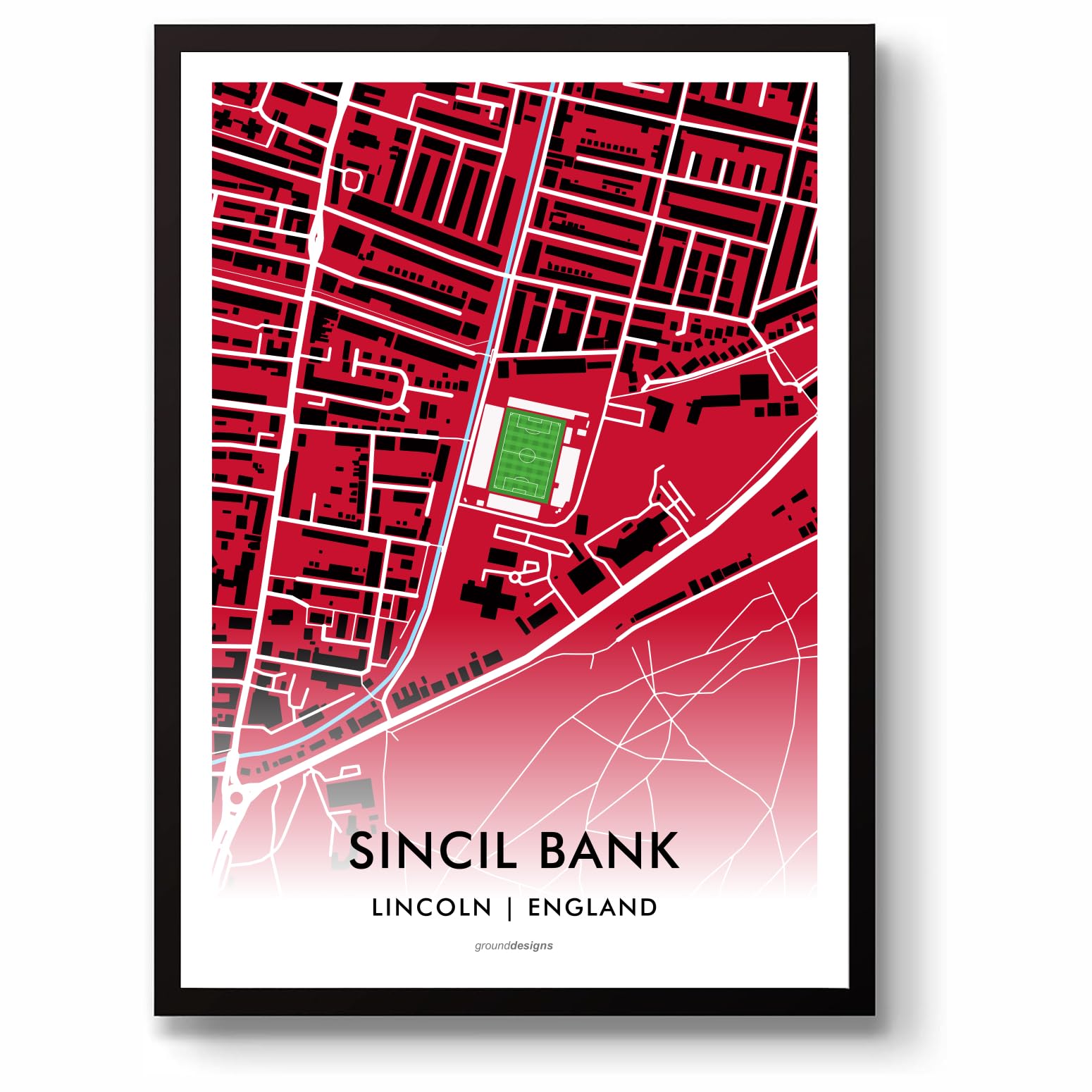Grounddesigns Men's Red And White Lincoln City Football Gift Sincil Bank Lner Stadium Art Map Unframed A3 Print Imps