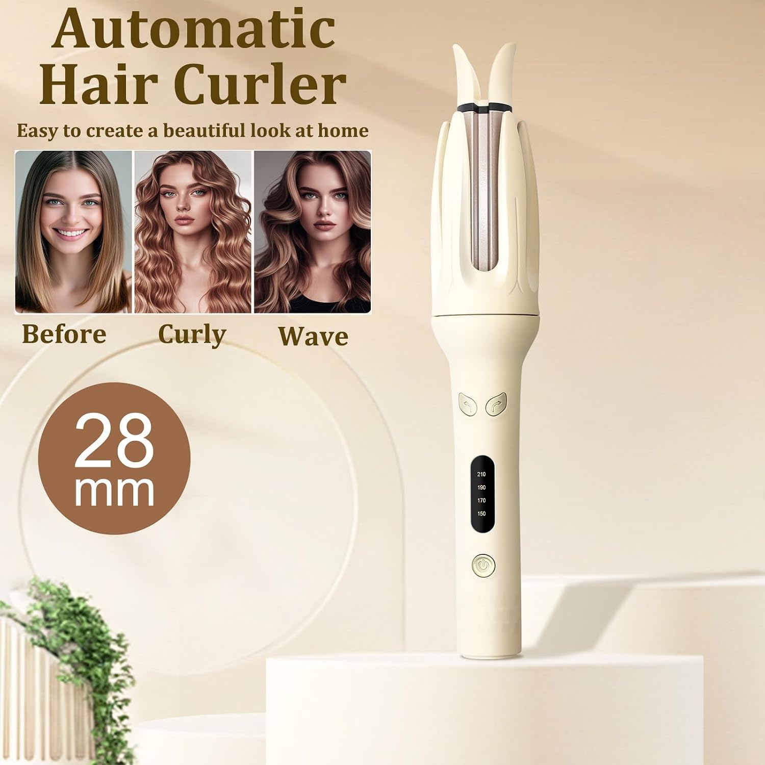 iFCOW Rotating Curling Iron, Automatic Hair Curler Fast Heating Automatic Curling Iron with 4 Adjustable Temps for Hair Styling