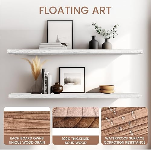 Miniatura 4 de Estantes flotantes de 36 pulgadas de largo, juego de 2 estantes de madera rústica montados en la pared, estante de repisa de pared con soportes de
