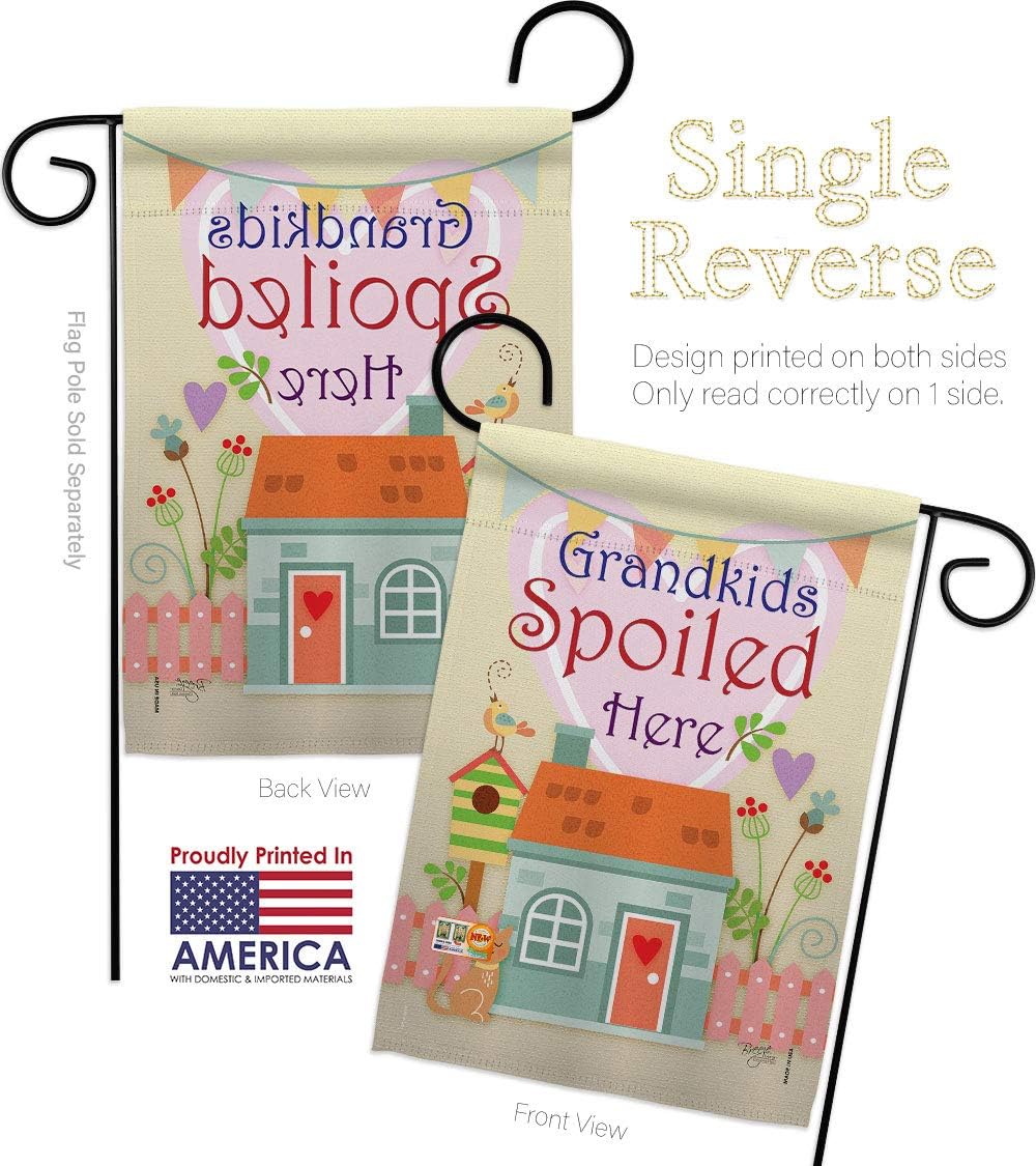 Grandkids Spoiled Here Garden Flag Set Wall Holder Family Grandkid Grandma Grandpa Grandchildren Parent Sibling Relatives Grandparent Small Gift Yard House Banner Made In USA 13 X 18.5