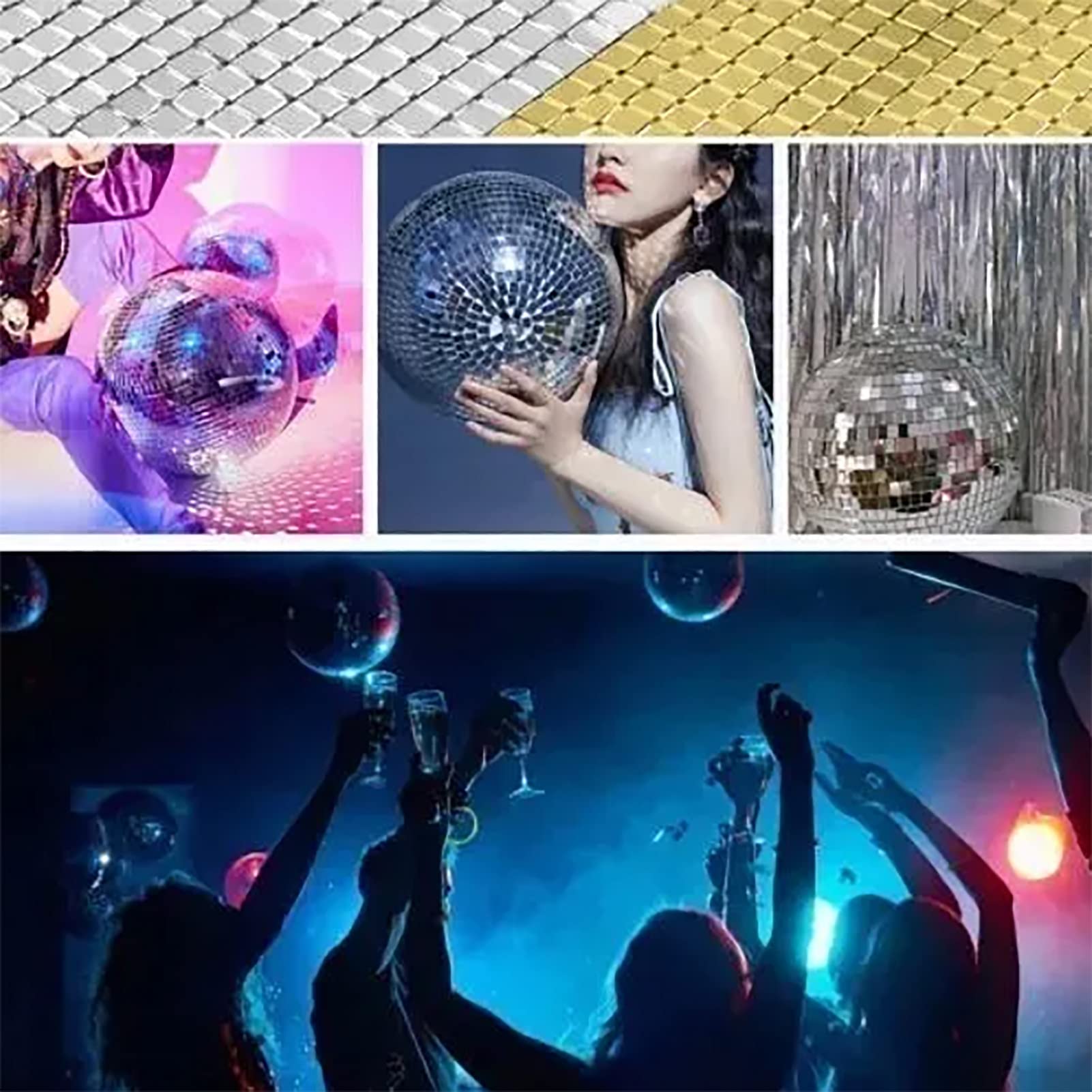 3 Sztuki Samoprzylepne Szklane Lustro Płytki Mozaiki - Małe Kwadratowe Naklejki 4x100 Cm dla DIY Craft Dekoracje, Disco Ball na Imprezę (Srebrny)