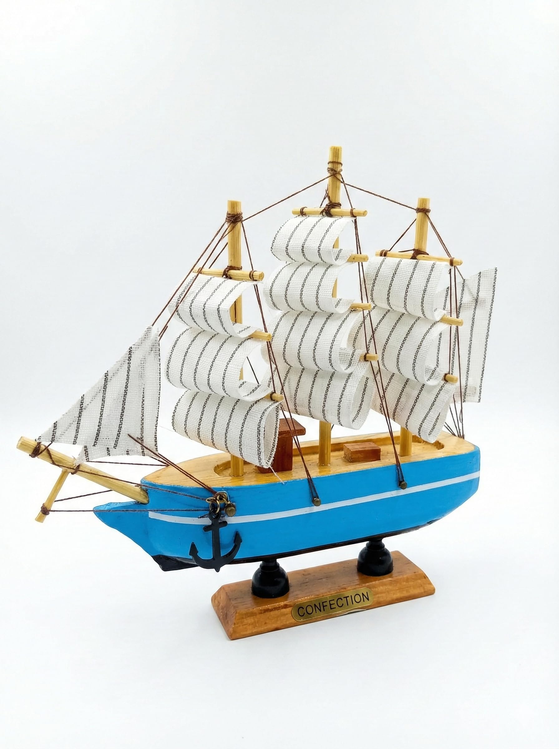 Wooden Ship Model Decor, Wooden Miniature Sailing Boat Model Handmade Vintage Nautical Sail Ship Inch for Tabletop Ornament, Ocean Theme and Home Decor (Size - 16 cm)