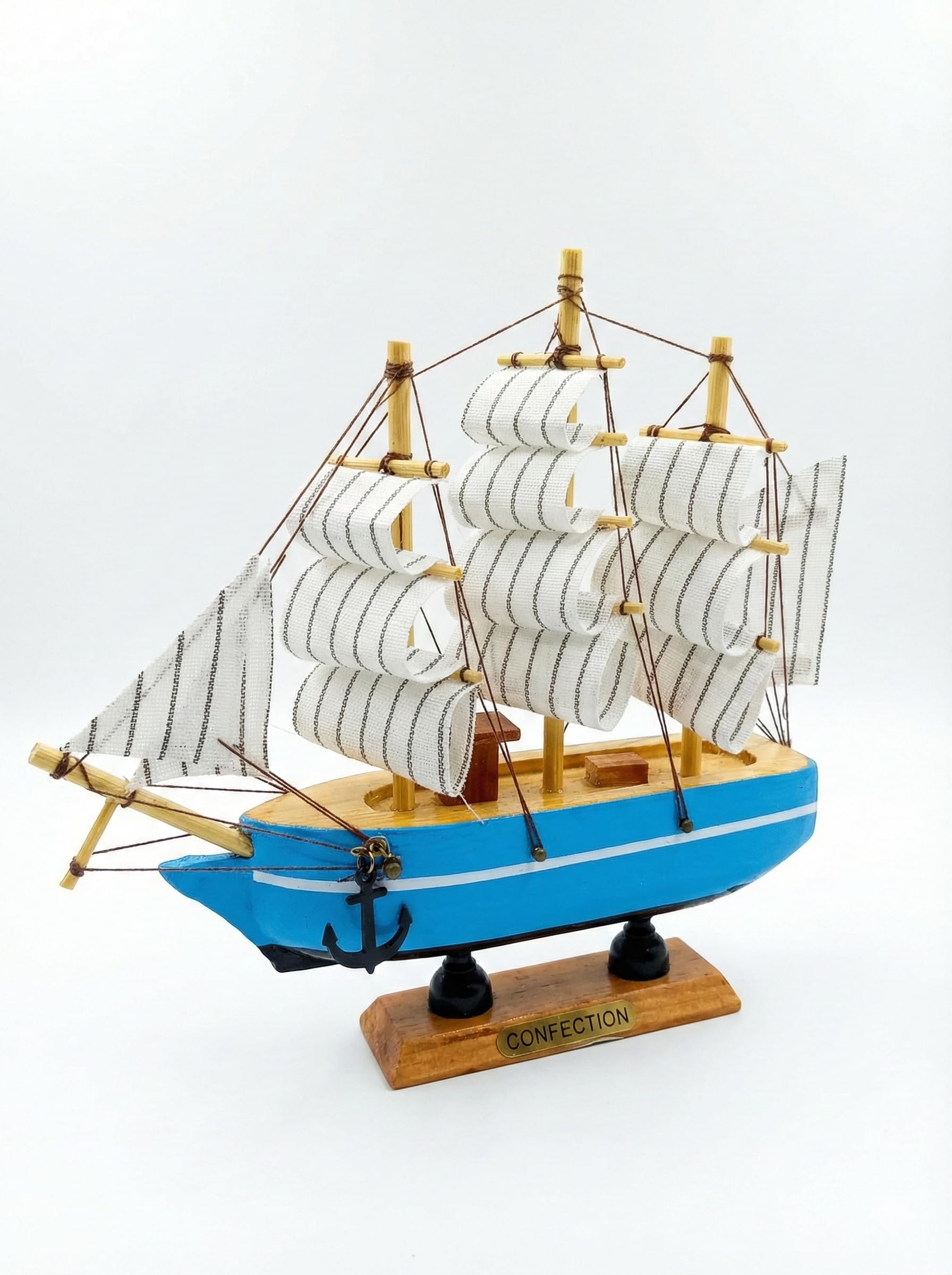 Wooden Ship Model Decor, Wooden Miniature Sailing Boat Model Handmade Vintage Nautical Sail Ship Inch for Tabletop Ornament, Ocean Theme and Home Decor (Size - 16 cm)