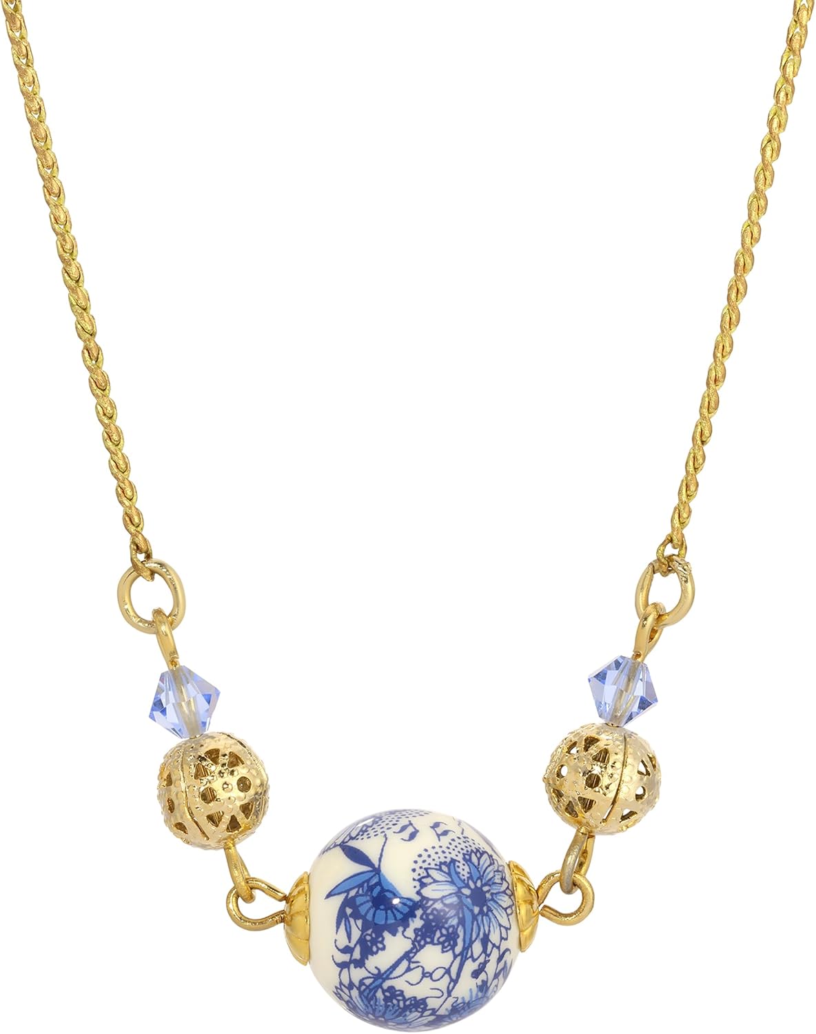 1928 Jewelry Blue Willow Pendant Light Sapphire Crystal Necklace 17"