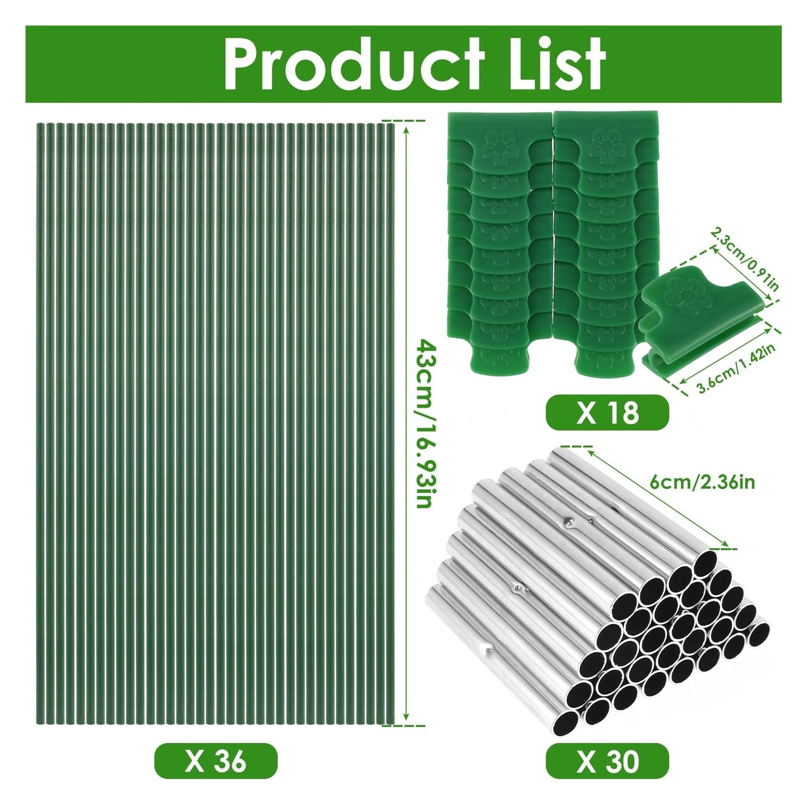 Archi per Serra Orto Greenhouse Hoops Frame Tunnel Kit 17 Inches Long Detachable Garden Hoops Rust-Free Fiberglass Support Botan Awning Grid