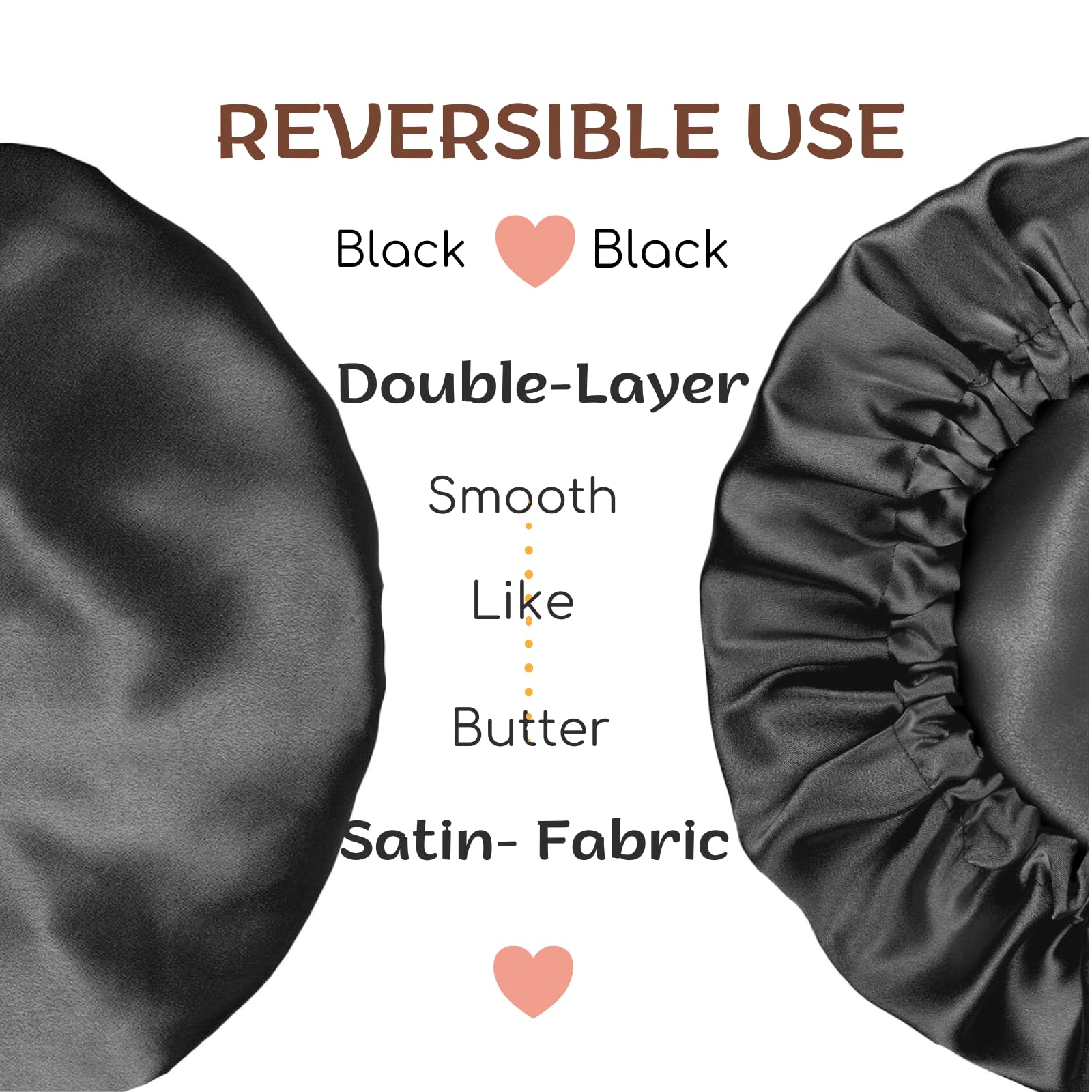 SIXHANS Satin Sleep Bonnet for Women & Men-Black Double Layer Hair Bonnet with Adjustable Strap,Curly Hair Protection - Image 2