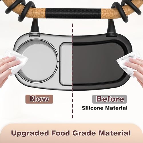 Miniatura 3 de Bandeja universal mejorada para refrigerios, soporte para tazas con agarre flexible de silicona para brazos, accesorio para bandeja de cochecito
