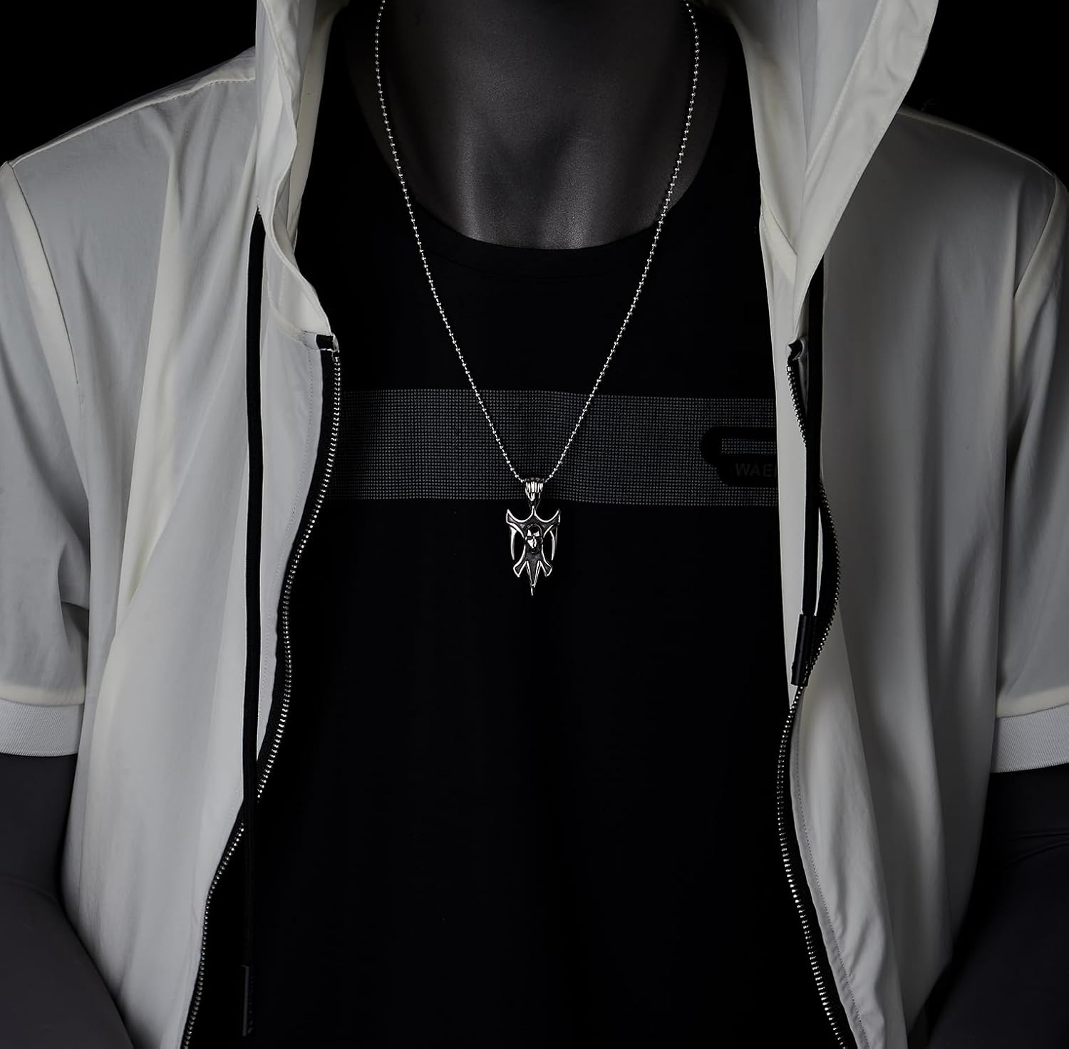 COOLSTEELANDBEYOND Steel Skull Pendant Necklace for Men, Tribal Blade Design, Biker Punk Rock Gothic Statement Jewelry - Image 2