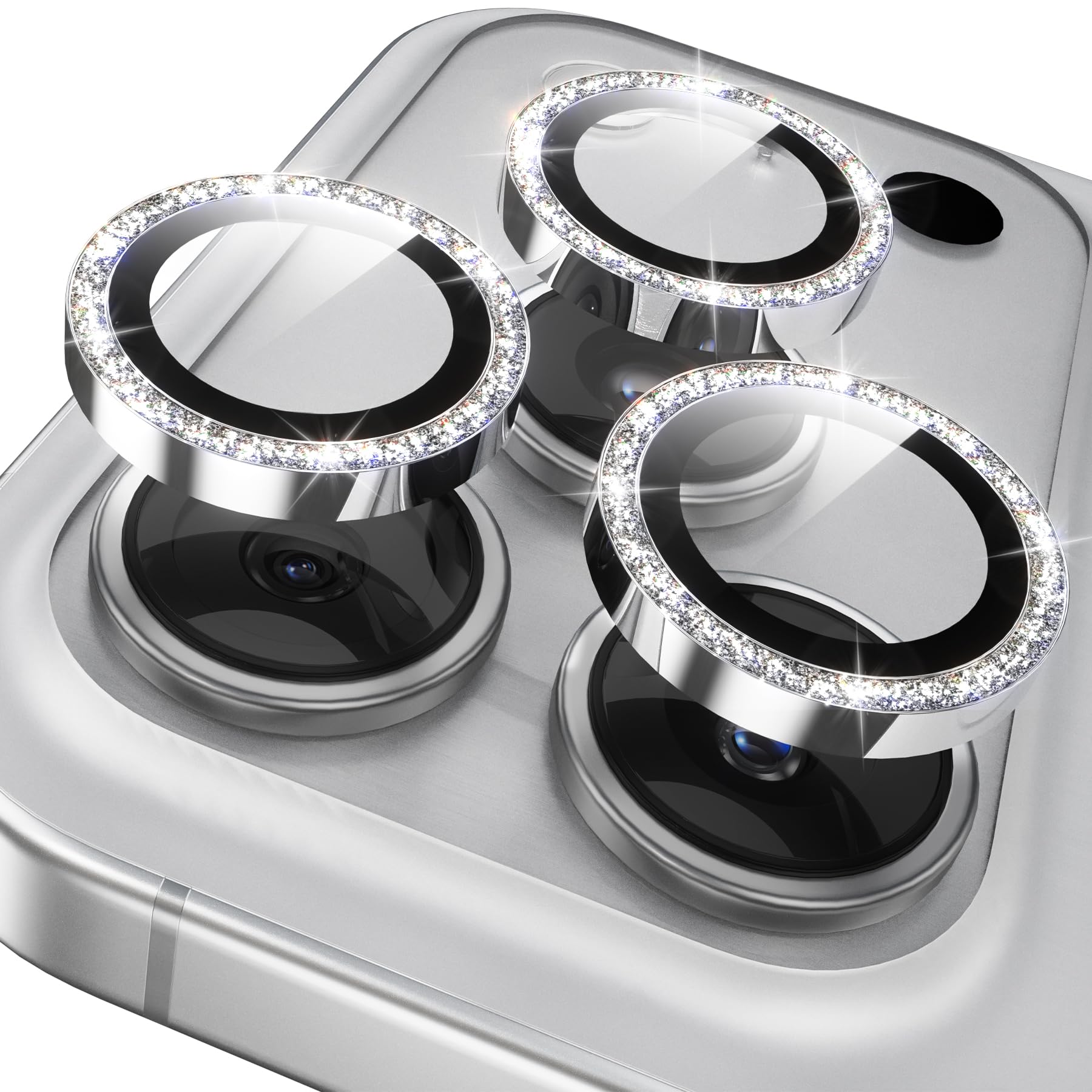 YWXTW Camera Lens Protector for iPhone 17 Pro/iPhone 17 Pro Max, [1 Step Installation Tray] Tempered Glass Screen Protector Metal Individual Camera Cover Accessories Case Friendly (Glitter Silver)