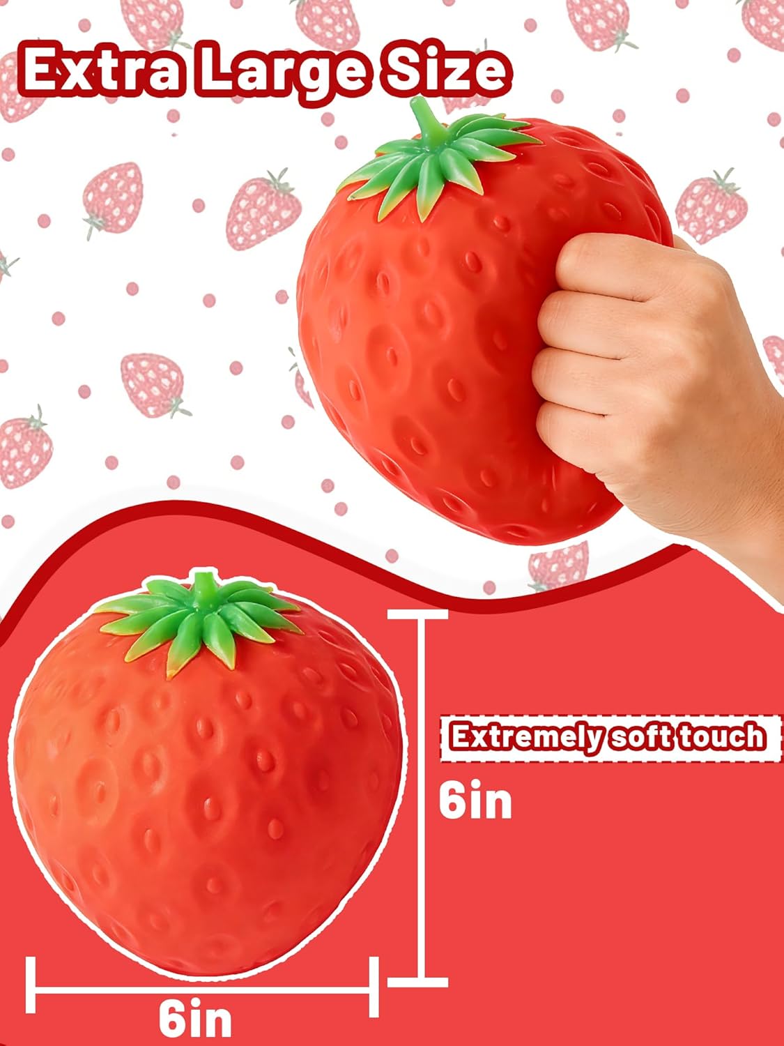 Taba Squishy Strawberry - Big Handmade Squishy Toy for Stress Relief & Fidget, Cute Strawberry Squishies Sensory Fidget Toys for Adults and Kids, Soft ASMR Squeeze Toy, Party Gift