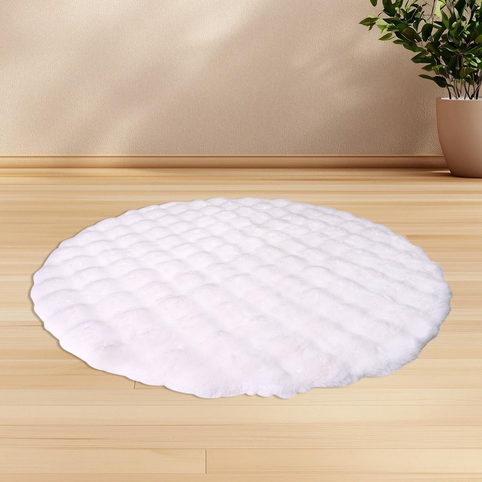 KRIPINC Round Faux Sheepskin Rug, Shaggy Faux Fur Rug, White Fluffy Carpet, Home Decor Washable Round Kids Floor Mats - Image 4