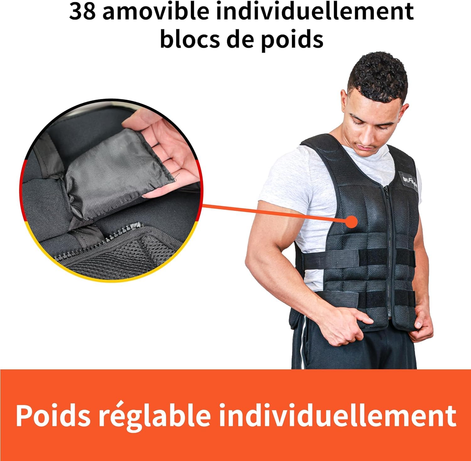 DH FitLife Gilet lesté 10KG/20KG/30KG pour la musculation, Weighted Vest, Veste lestée Ajustable, Entraînement à la force et l'endurance, pour course à pied, pompes,tractions