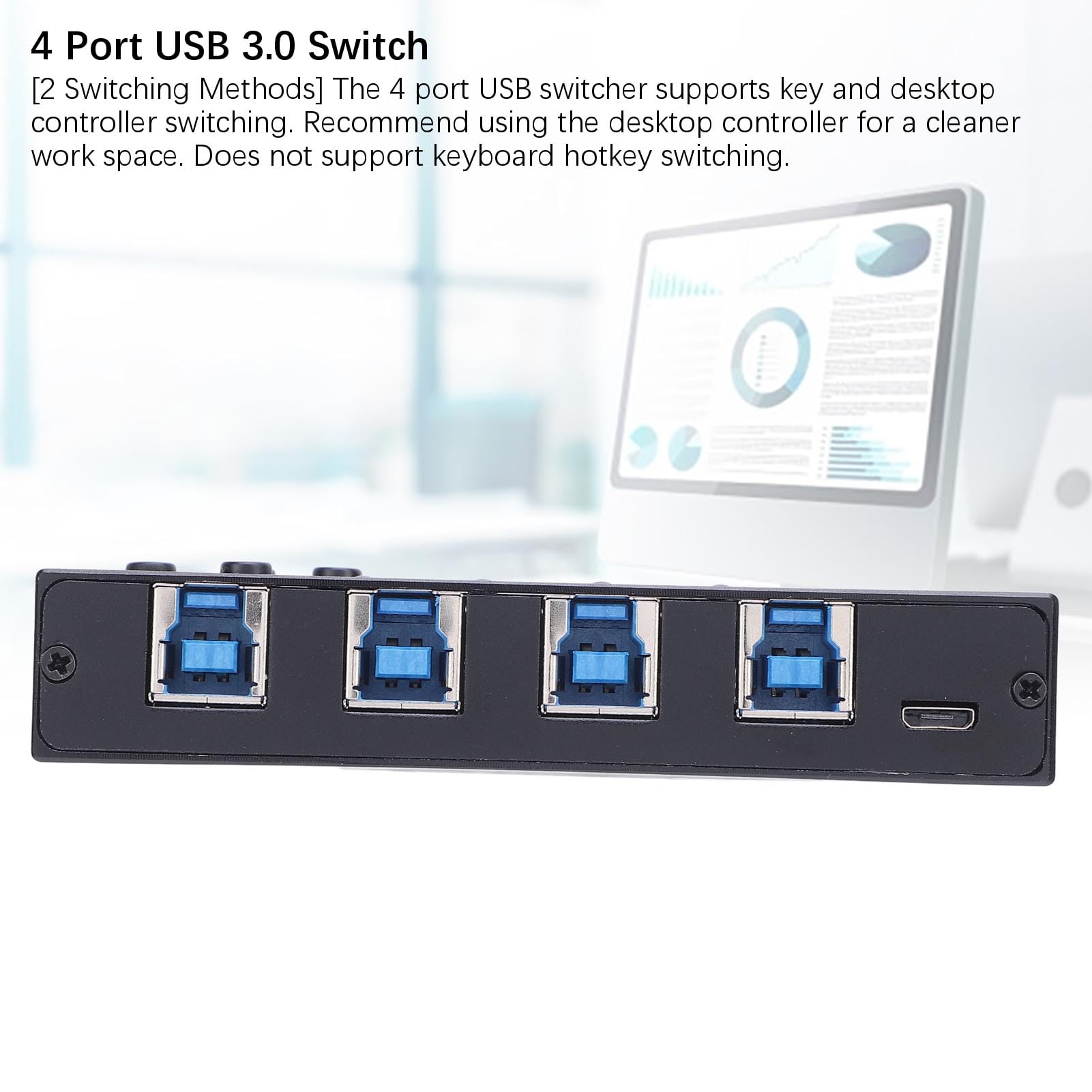 Asixxsix Przełącznik USB 3.0, 4-portowy Selektor Przełącznika USB dla 2 Komputerów, Współdzielona Klawiatura, Mysz, Drukarka, Skaner, z Kontrolerem Stacjonarnym i Sterowaniem Klawiszami,
