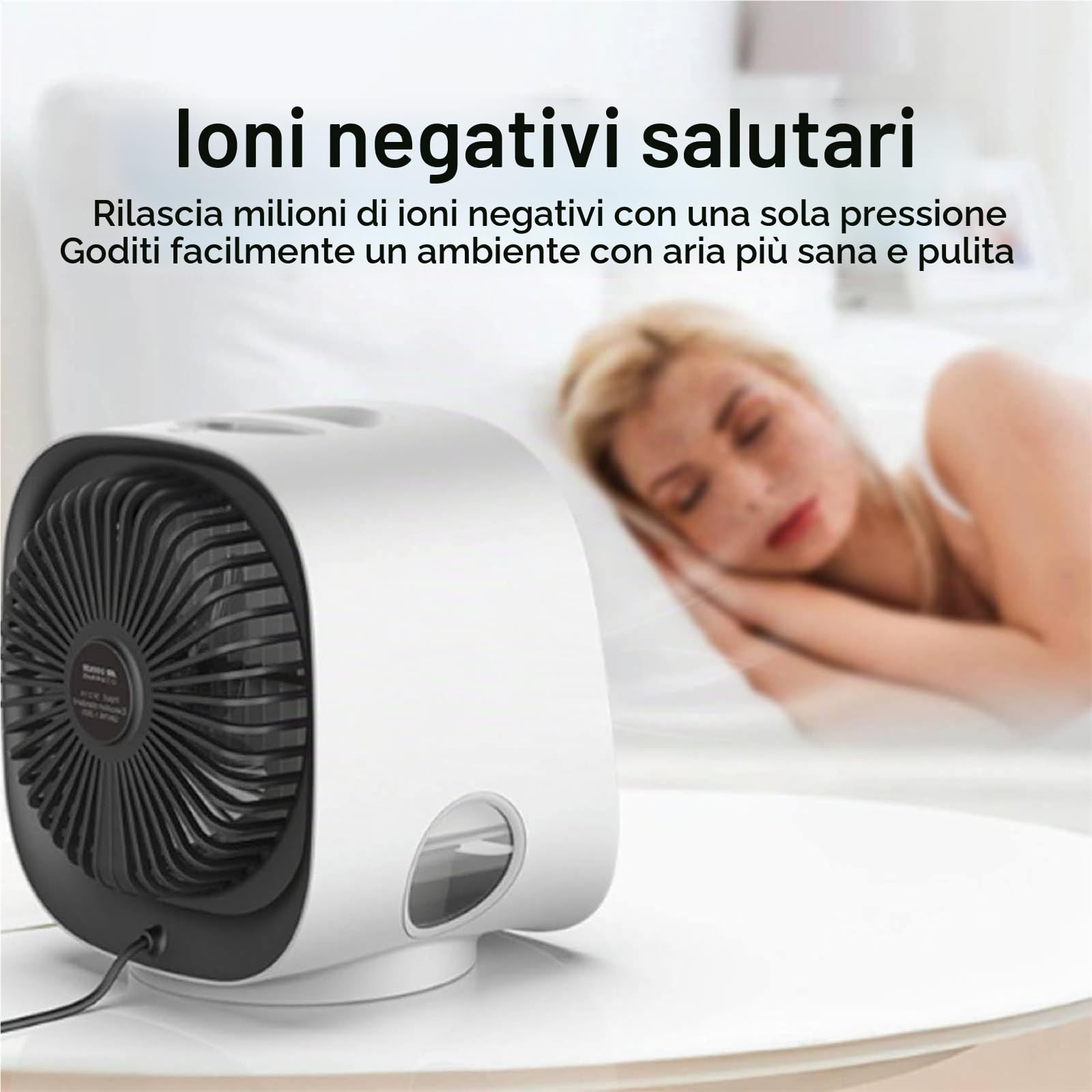 Airabreeze - Raffreddatore d'aria portatile, 2025, con serbatoio e luce notturna a LED, per camera da letto, ufficio e campeggio, 4 impostazioni di velocità (bianco)