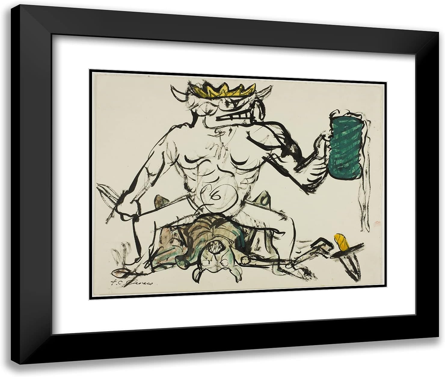 ArtDirect Jose Clemente Orozco 24x20 Black Modern Framed and Double Matted Art Print Titled The Conqueror