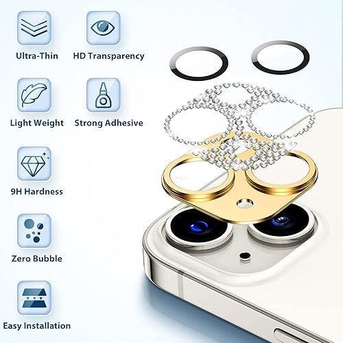 Miniatura 7 de Goton Compatible con iPhone 14 Plus  14 protector de lente de cámara, cubierta de metal brillante con purpurina, accesorios de protección de