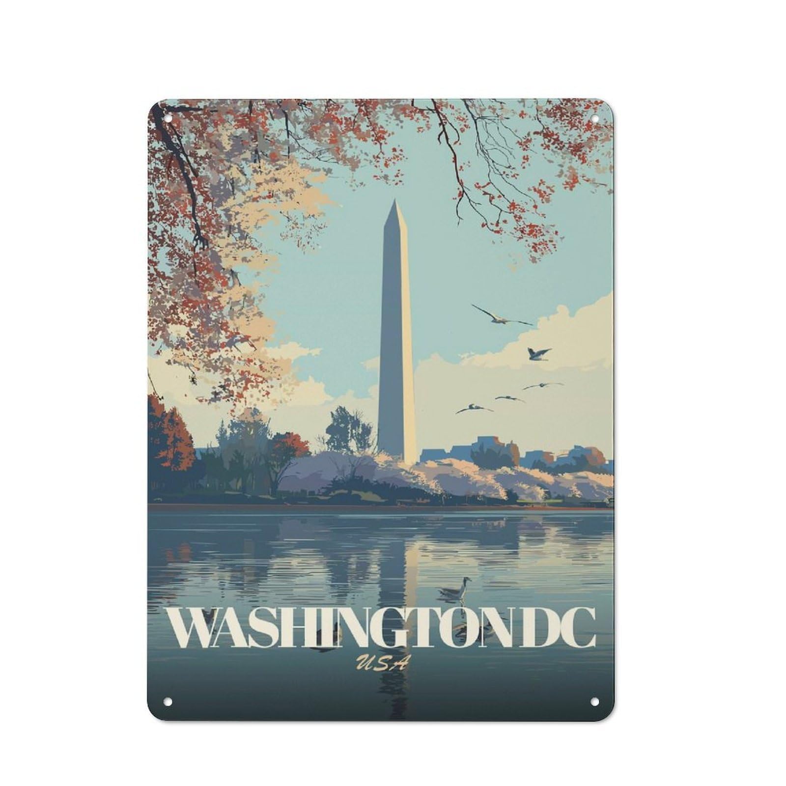 Junmoney Style Metal Gift Sign With Washington Dc Travel Design 40X30cm, Character Room Wall Plaque For Flat, Dorm Room, Lounge Or Cafe