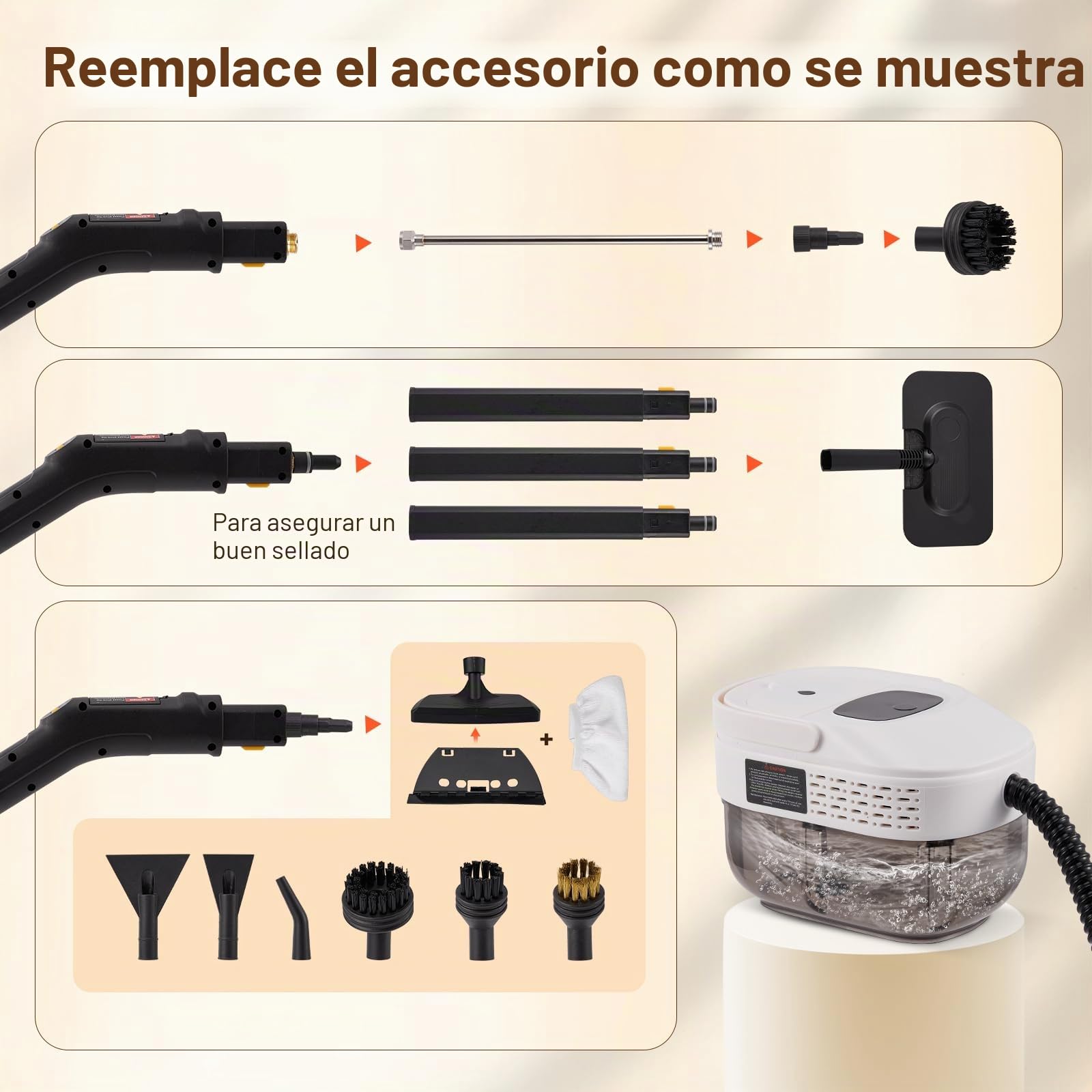 Limpiador de Vapor Portátil 2500W con Depósito de 1,6L – Presión de 3 Bar y Vapor a 105°C – Limpieza Multiusos Sin Químicos para Suelos, Cocina, Ventanas, Tapicería
