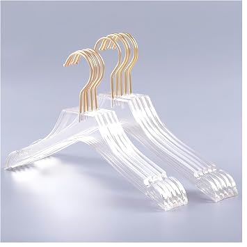 Clear Acrylic Crystal Clothes Hanger with Gold Hook Non-Slip 10 Pcs
