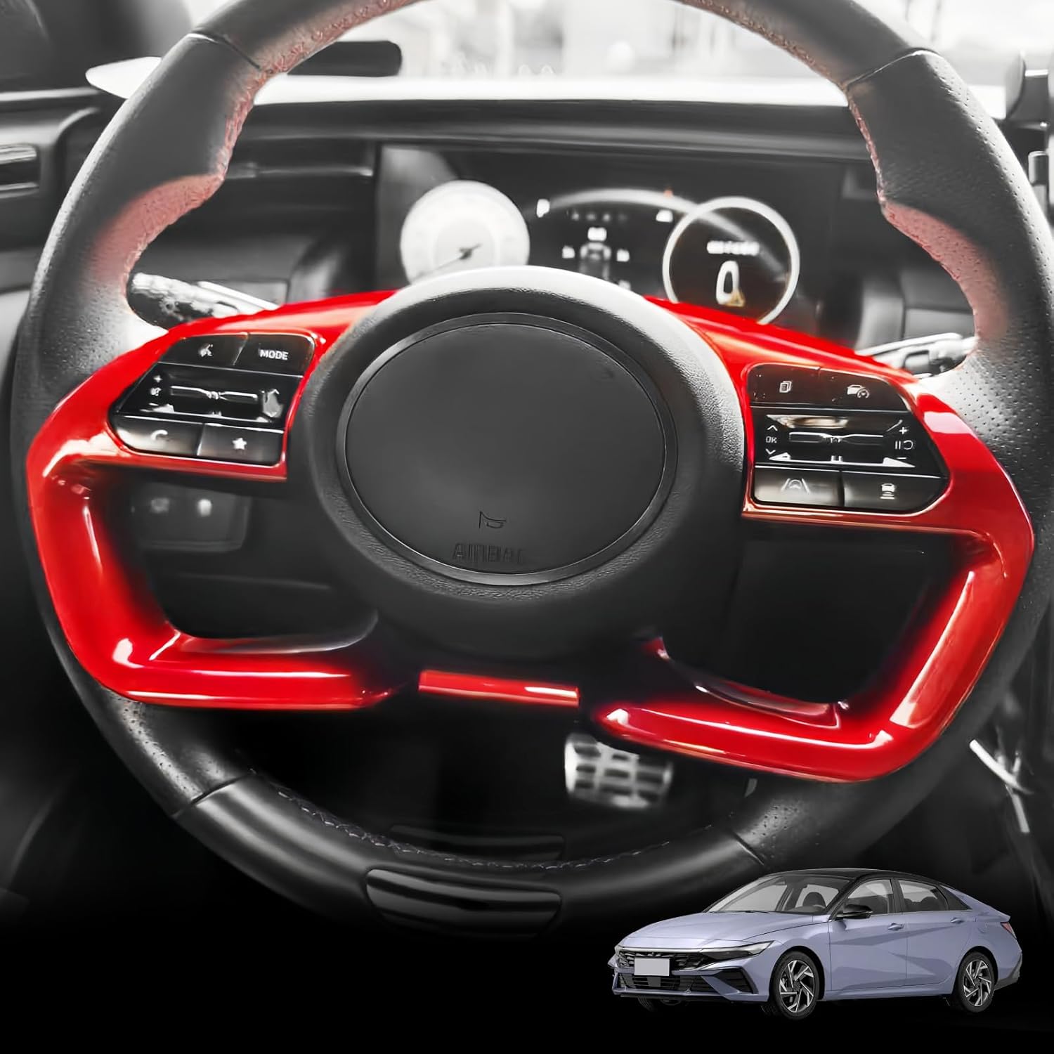 Carbon Fiber Style Car Steering Wheel Handle Frame Cover Interior Steering Button Panel Cover Molding Protective Sticker Compatible with Hyundai Elantra CN7 Tucson NX4 Santa Cruz Accessories