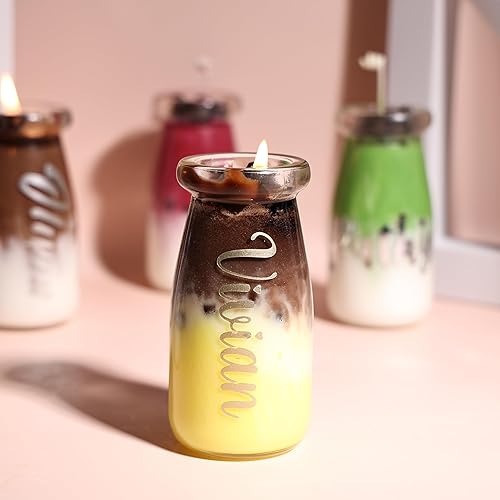 Miniatura 8 de UPFLICK Personalized Boba Candle Birthday Gift Bubble Tea Candle Strong Scent Soy Wax Custom Name Vinyl Text Glass Container Candles for Women,