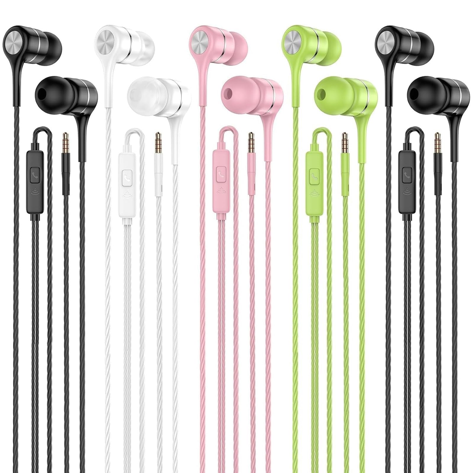 Earbuds Earphones with Microphone, 5 Pack Wired Heavy Bass Headphones, Earphone with Noise Isolating, Fits 3.5mm Interface for iPad, Desktop