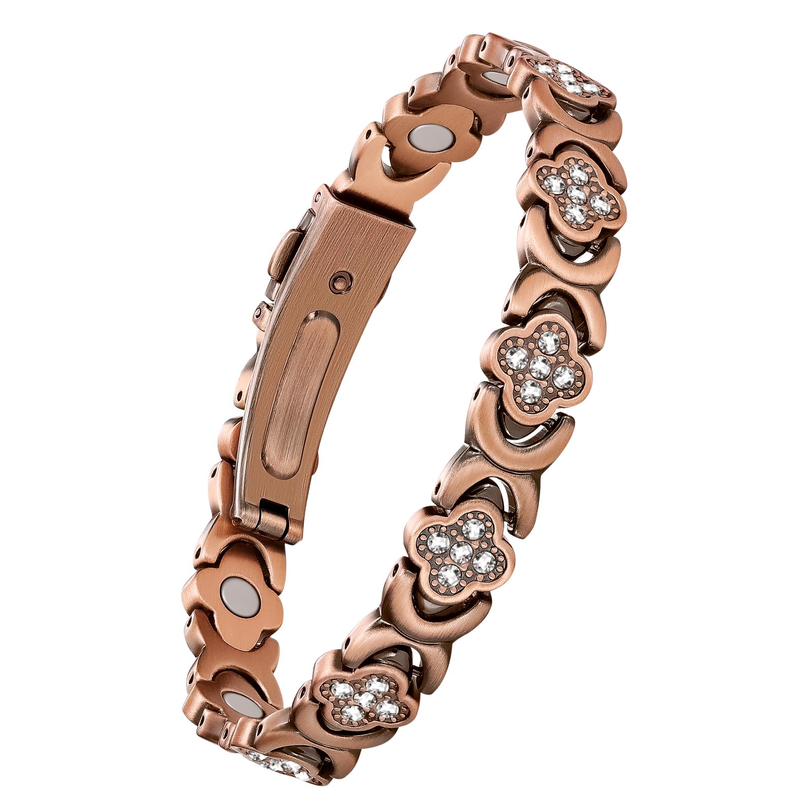 Jecanori Kupferarmband Damen, Ultrastarke Magnetarmband Damen mit 3800-Gauß-Magneten, Roségold Vierblättrigem Kleeblatt Kupfer Schmuck