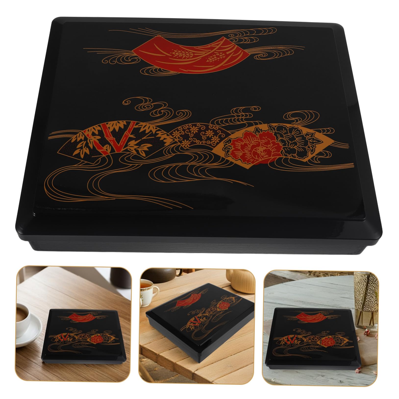 Boîte Bento Japonaise à 6 Compartiments, Plastique Réutilisable Noir