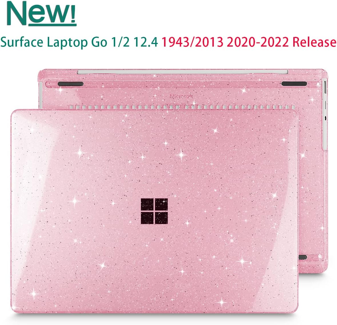 Tuiklol Case for 12.4 Inch Microsoft Surface Laptop Go 3/2 / 1 2023-2020 Releases, Plastic Hard Shell Case with Screen Protector and Keyborad Cover +Dust Plugs Model 2013/1943,Sparkly Pink