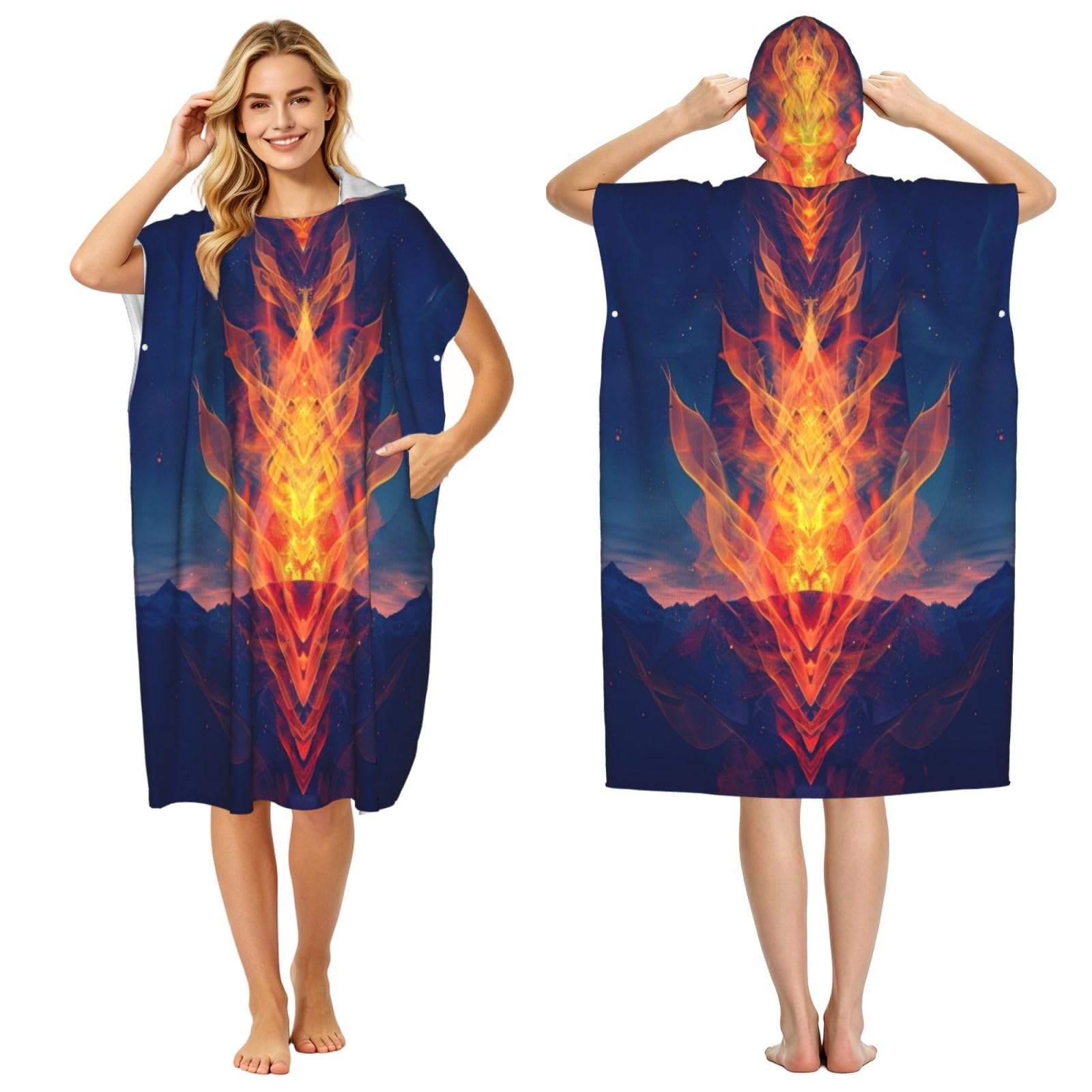 KLGRTJHK Bonfire Festival Adult Hooded Beach Poncho Towel 43"X35"