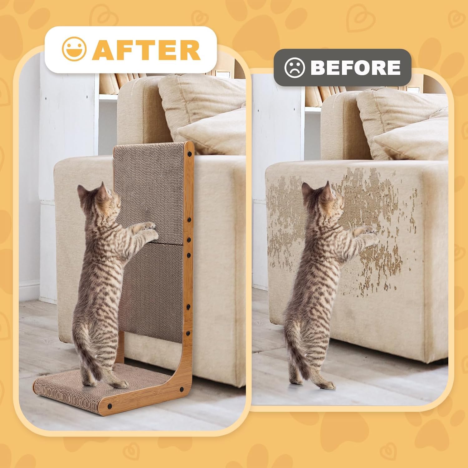 L-Shape Cat Scratcher With Ball Toy - 23.6 Inch Scratching Board For Indoor Cats