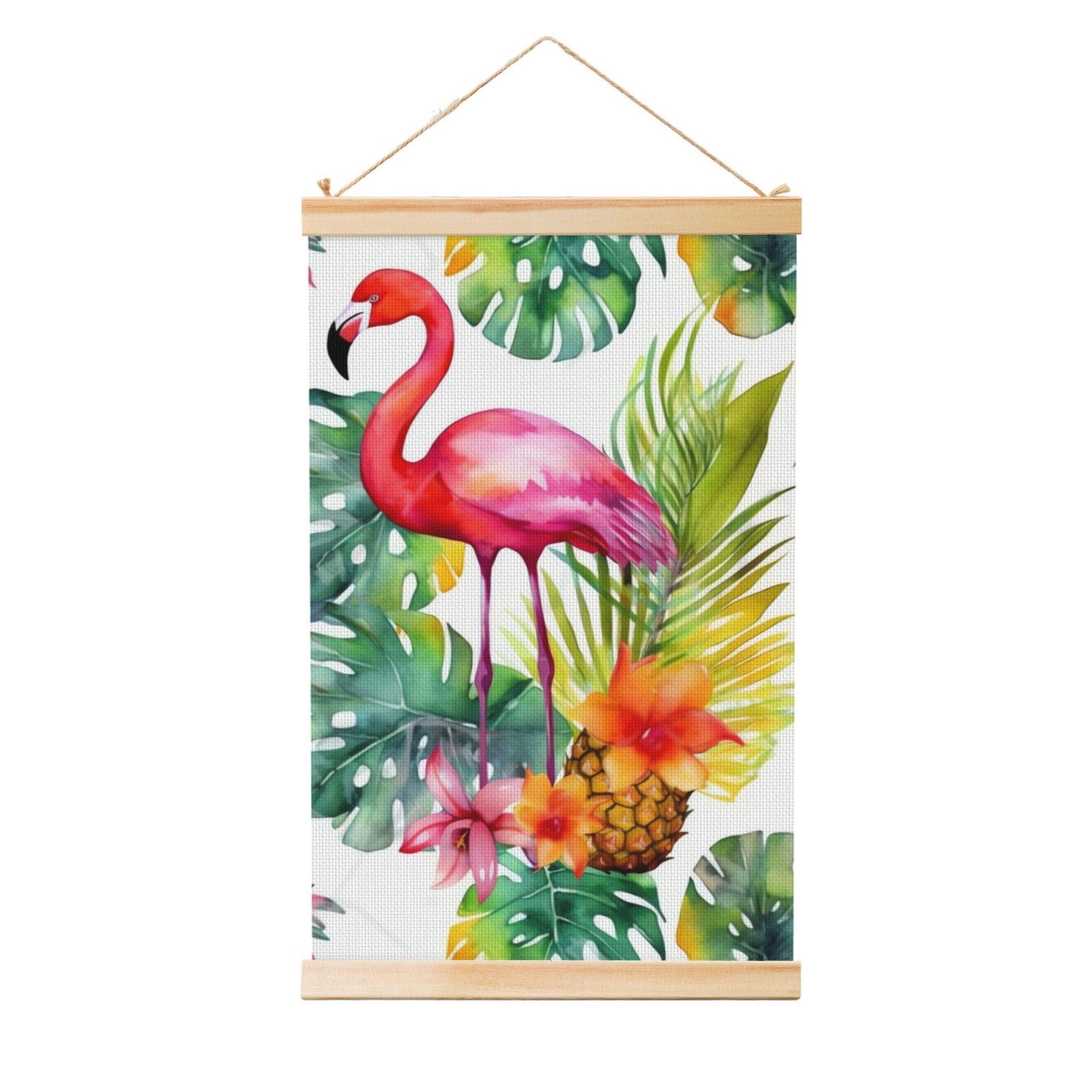 Tropical watercolor pineapple Flamingo Poster Wooden Shaft Hanging Poster Wall Hanging Banner Canvas Artwork with Wood Frames 20"x30" Modern Artwork Decor Ready to Hang Wall Art for Home Decor Scroll