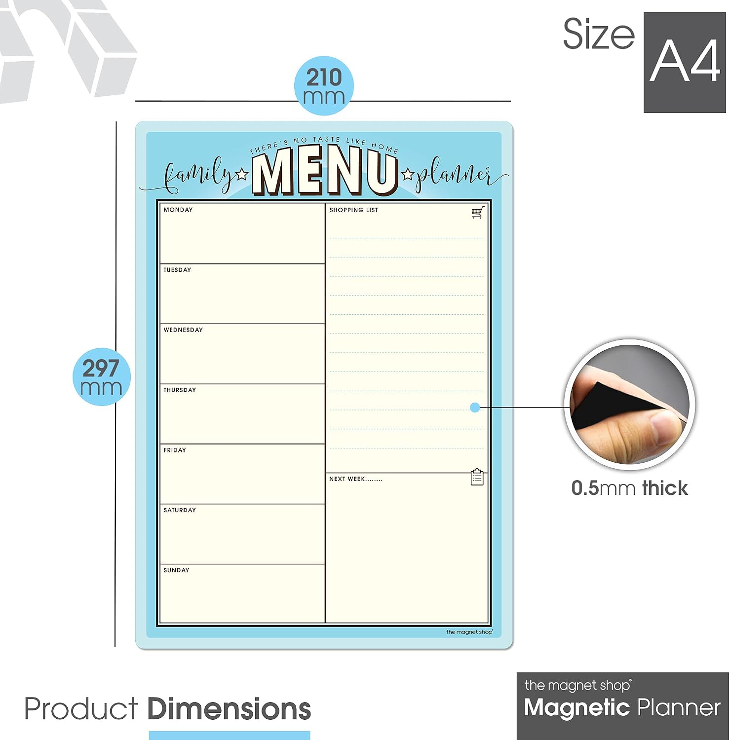 TMS A4 Family Planner Whiteboard for Fridge, Duck Egg Blue - Image 4