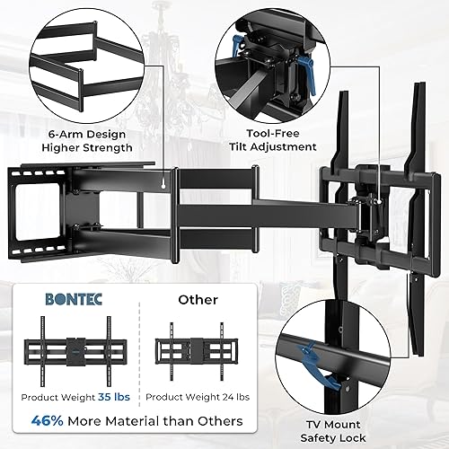 Miniatura 5 de BONTEC Soporte de pared para TV con brazo extensible extra largo para televisores de 60 a 110 pulgadas, soporta hasta 275 libras, soporte de TV de