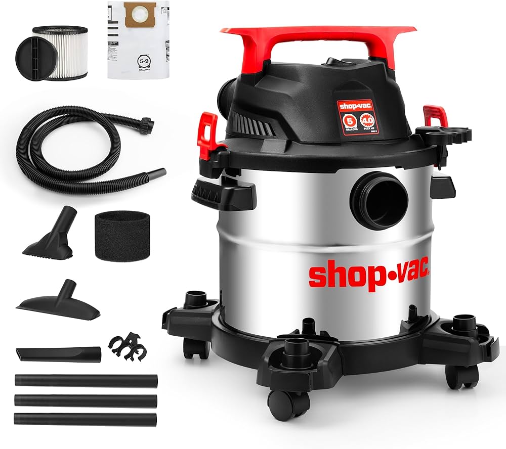 Shop-Vac 5430162 Wet/Dry Vacuum, 5 Gallon, 4 Peak HP, 1-1/4 Inch Diameter x 7 Foot Hose, 6 Foot Cord, Ideal for Jobsite, Garage, Workshop & Home