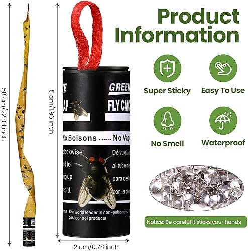 Miniatura 23 de Qualirey Paquete de 160 tiras adhesivas para moscas para interiores y exteriores, cinta de papel para colgar moscas, trampa para insectos voladores